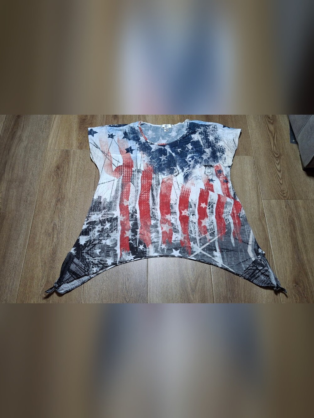 Womens Patriotic Grunge Americana McBling Cj Banks Top Size 1X.